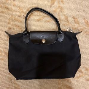 LONGCHAMP FRANCE BLACK NYLON LE PLIAGE XTRA XS HANDBAG.
